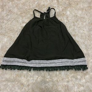 Green Dress, embroidered detail at the top and bottom. Small spot in back.